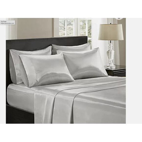 Madison Park Essentials Polyester Satin 4 Piece Sheet Set grey - Picture 1 of 3